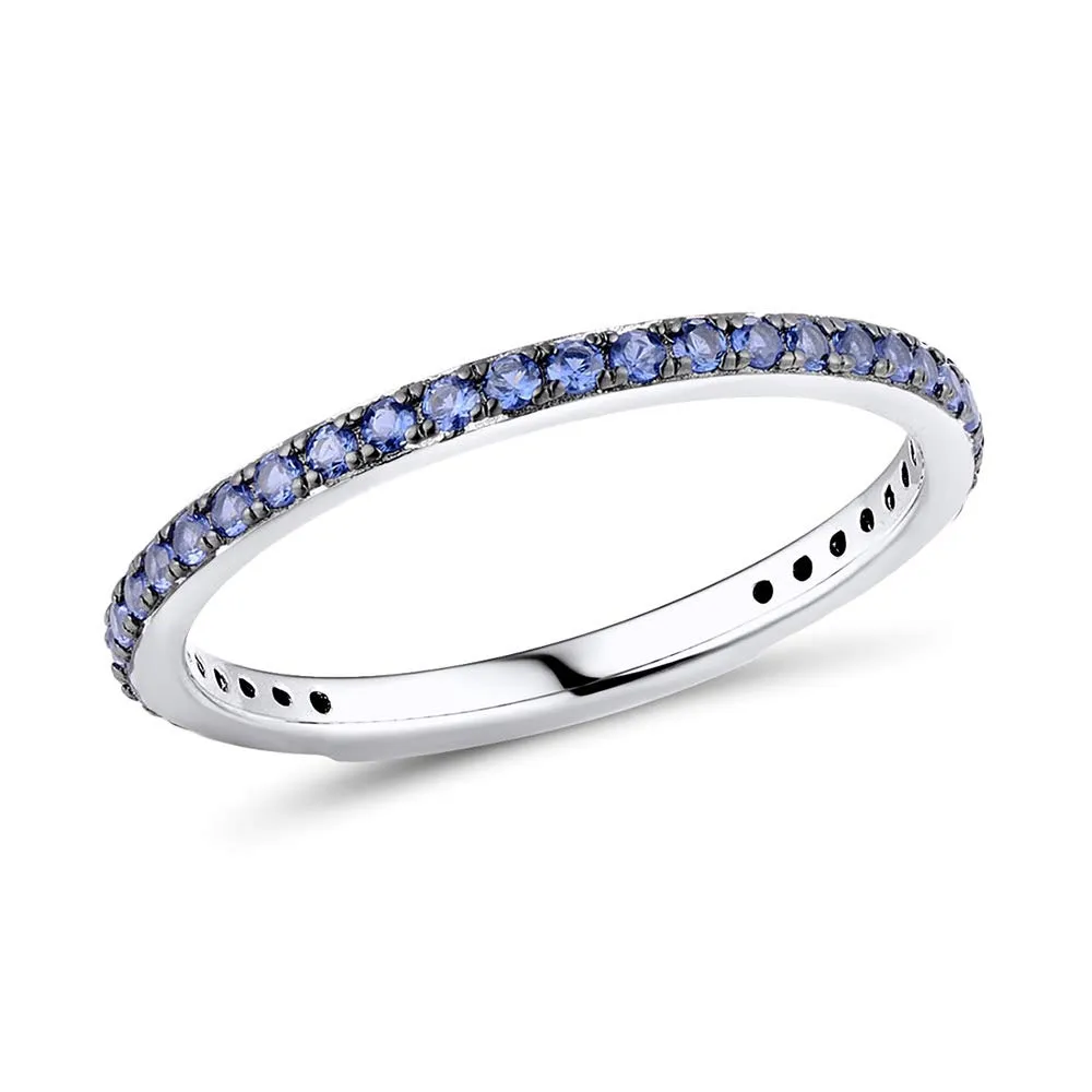 namana Anello in Argento 925 con Zirconi Blu per Donna, Anelli Sottili con Pietre Blu, Misura 14 - immagine 1