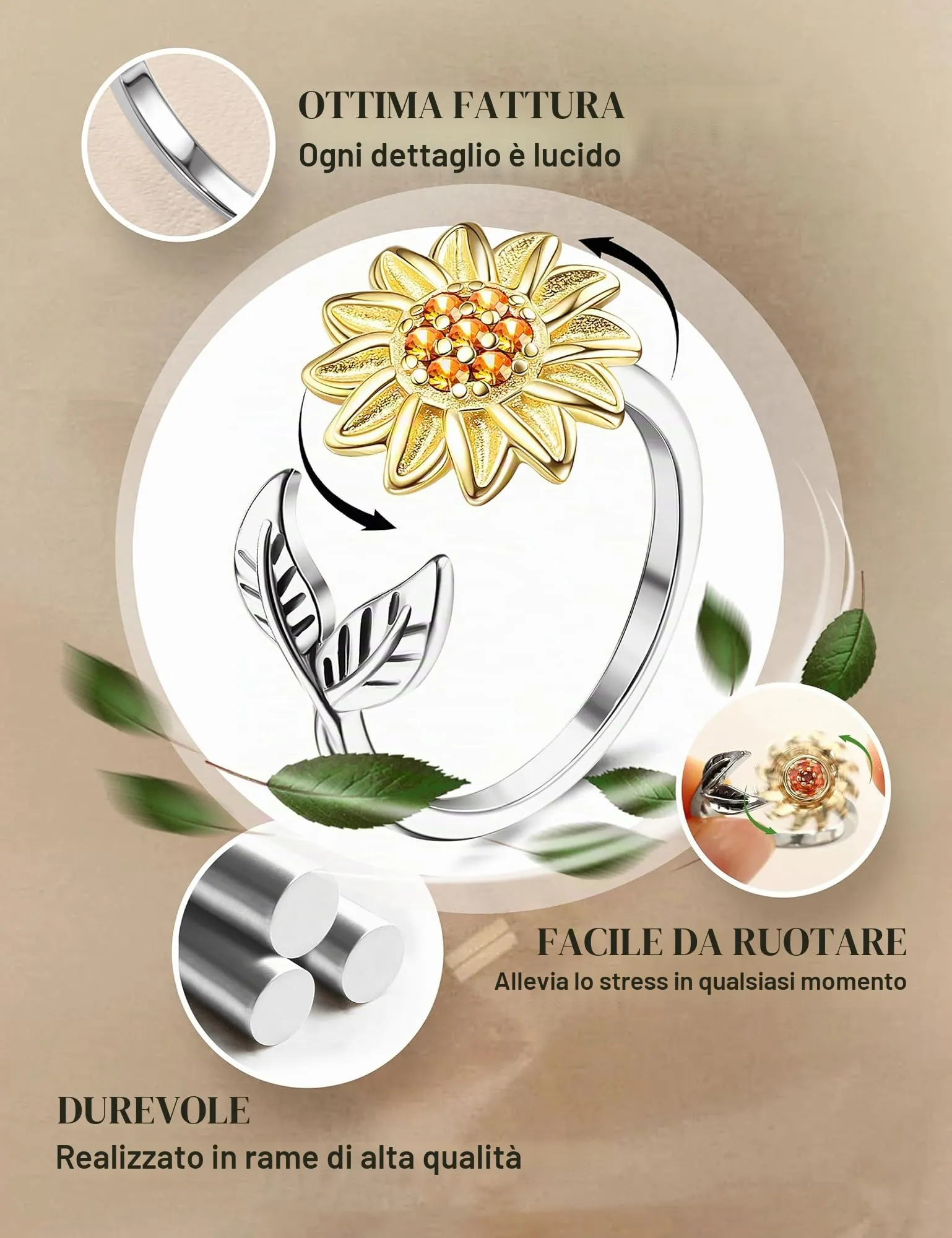 CASSIECA 9 Pezzi Anello Ansia per Donna Antistress Agitarsi Anelli - immagine 2
