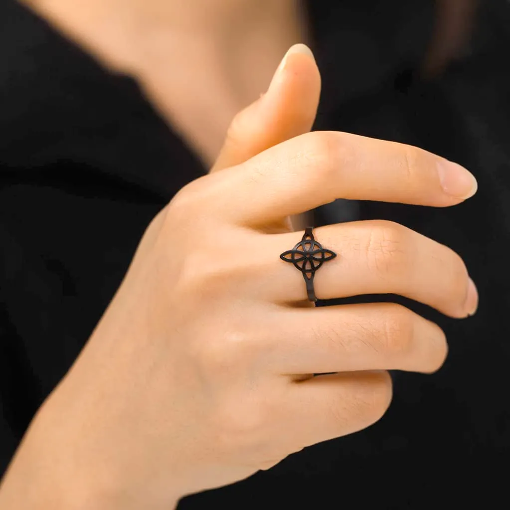 Anello con nodo streghe da donna acciaio inox elegante con nodo celtico irlandese per amuleto da stregoneria - immagine 2