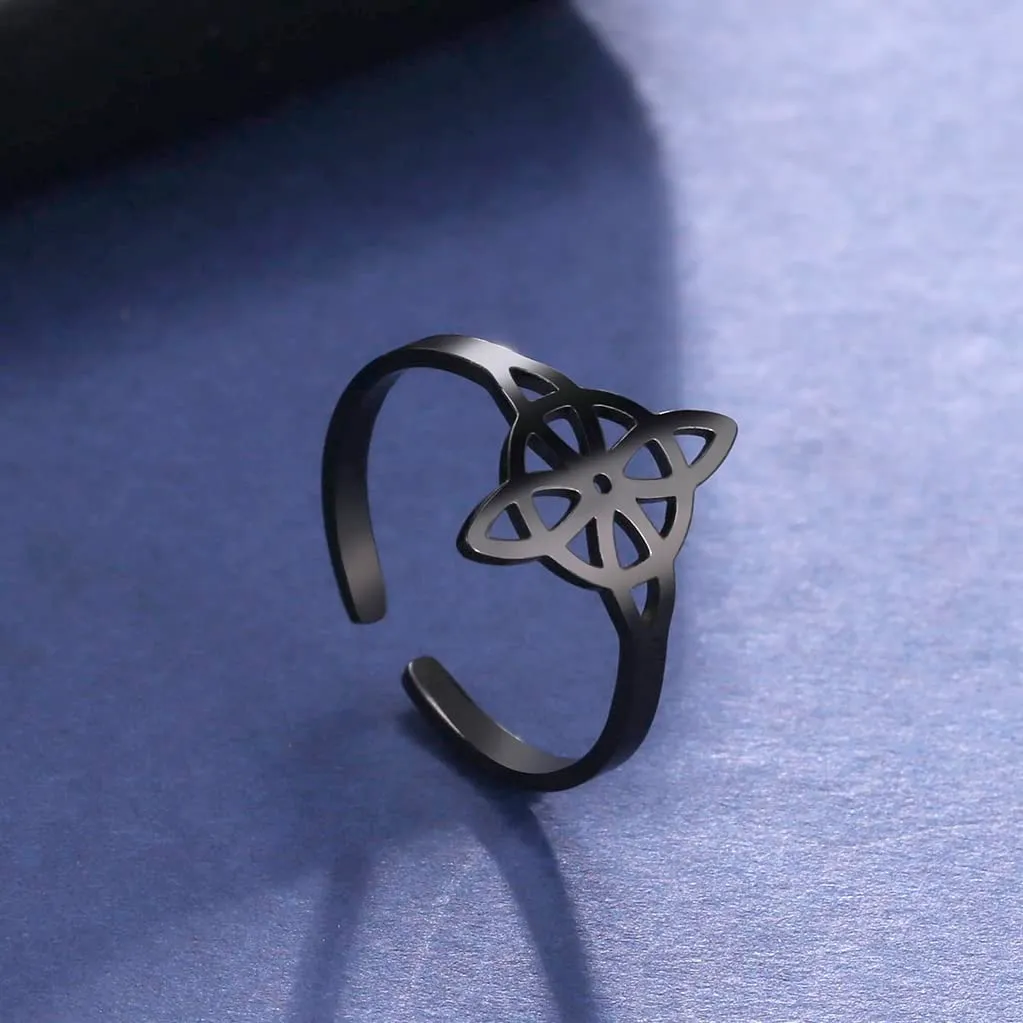 Anello con nodo streghe da donna acciaio inox elegante con nodo celtico irlandese per amuleto da stregoneria - immagine 3