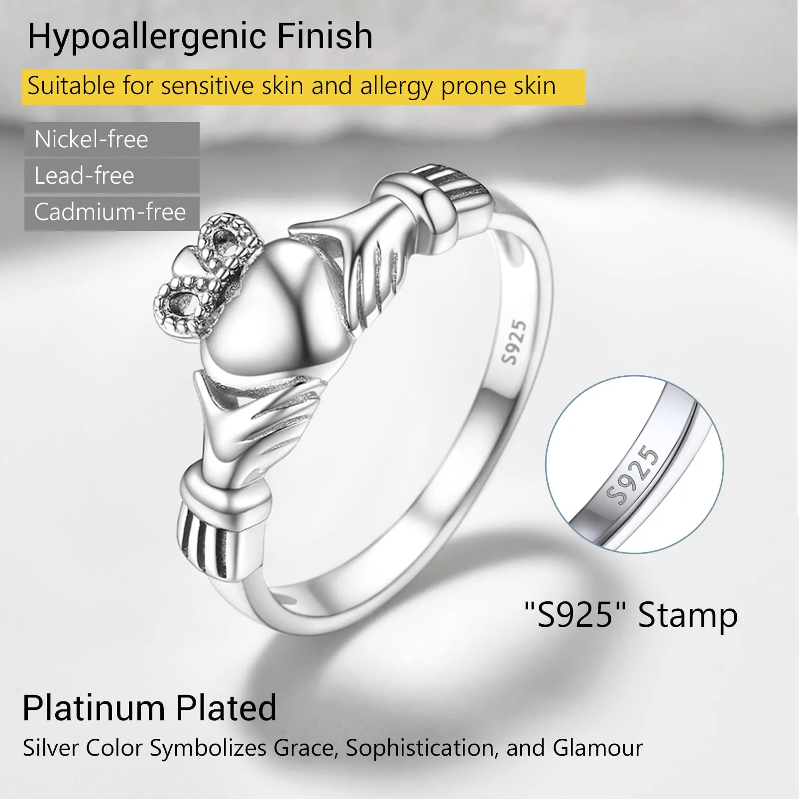 PROSILVER Anello Claddagh Donna 925 Argento Misura 12 - immagine 4