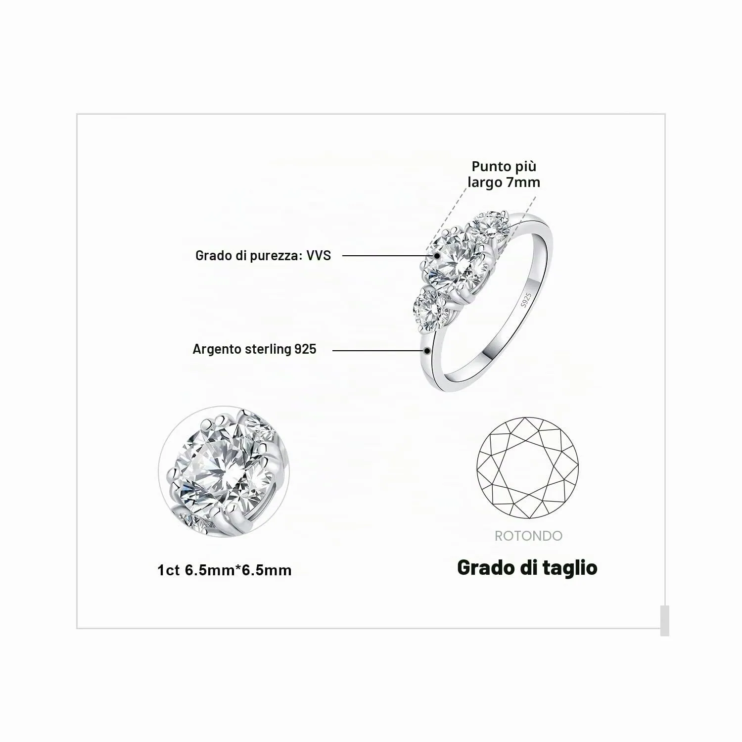 JewelryPalace 1ct Classico Anello a Tre Pietre Argento con Cubica Zirconia, Anelli Donna 925 con Pietra a Taglio Rotondo, Fede Nuziale in Argento Anello Matrimonio Set Gioielli 16 - immagine 2