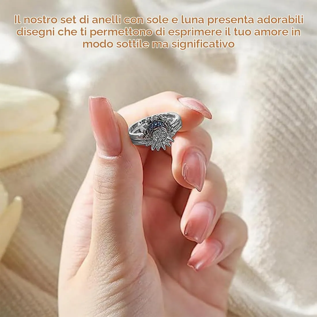 VBSJAH Set Anelli Sole e Luna in Argento - Gioielli Donna per Coppia, Regalo Compleanno, Matrimonio, Anniversario - immagine 2