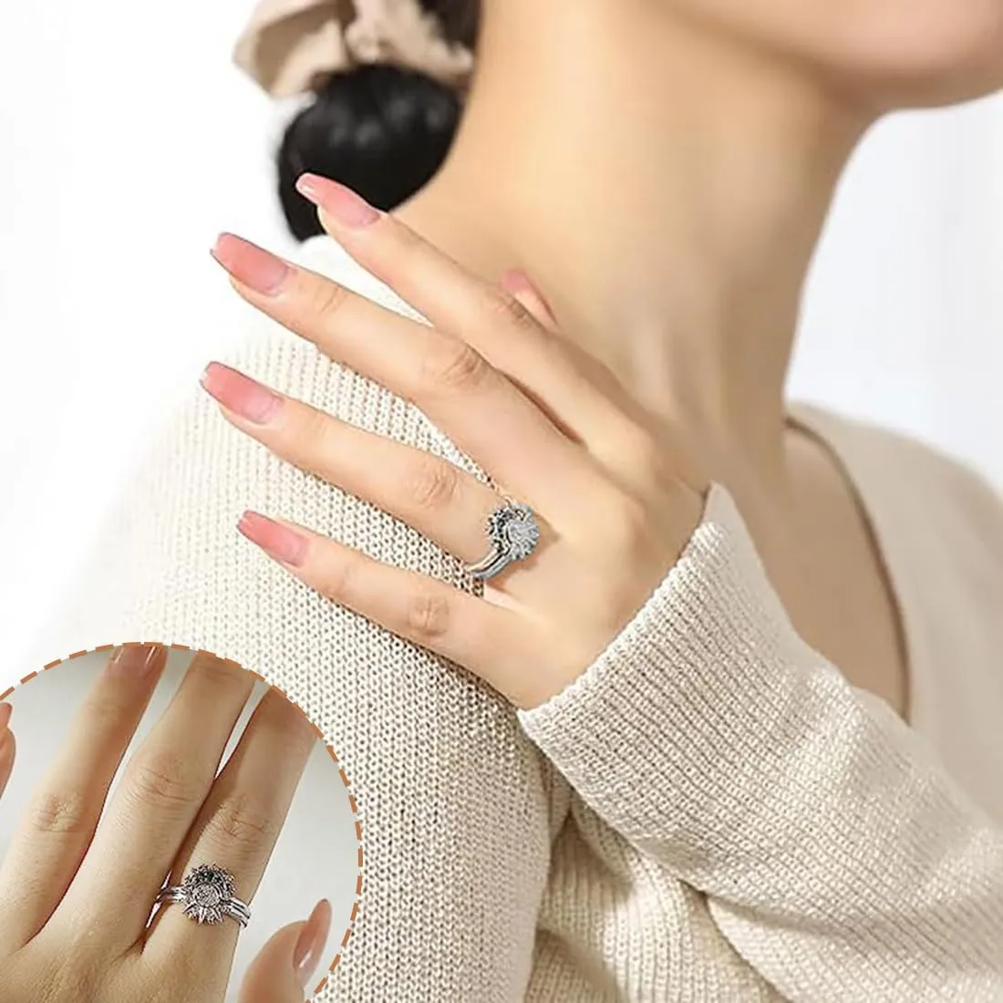 VBSJAH Set Anelli Sole e Luna in Argento - Gioielli Donna per Coppia, Regalo Compleanno, Matrimonio, Anniversario - immagine 4