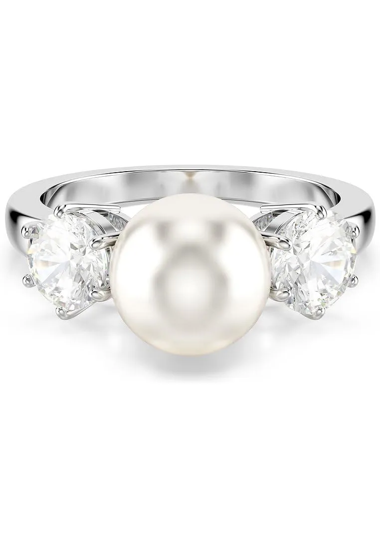 Swarovski Anello cocktail Matrix, Crystal Pearl, Taglio Round, Bianco, Placcato rodio - immagine 3