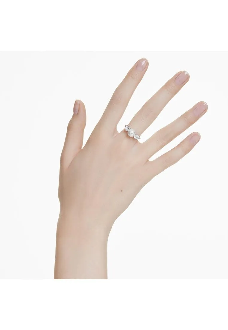 Swarovski Anello cocktail Matrix, Crystal Pearl, Taglio Round, Bianco, Placcato rodio - immagine 5
