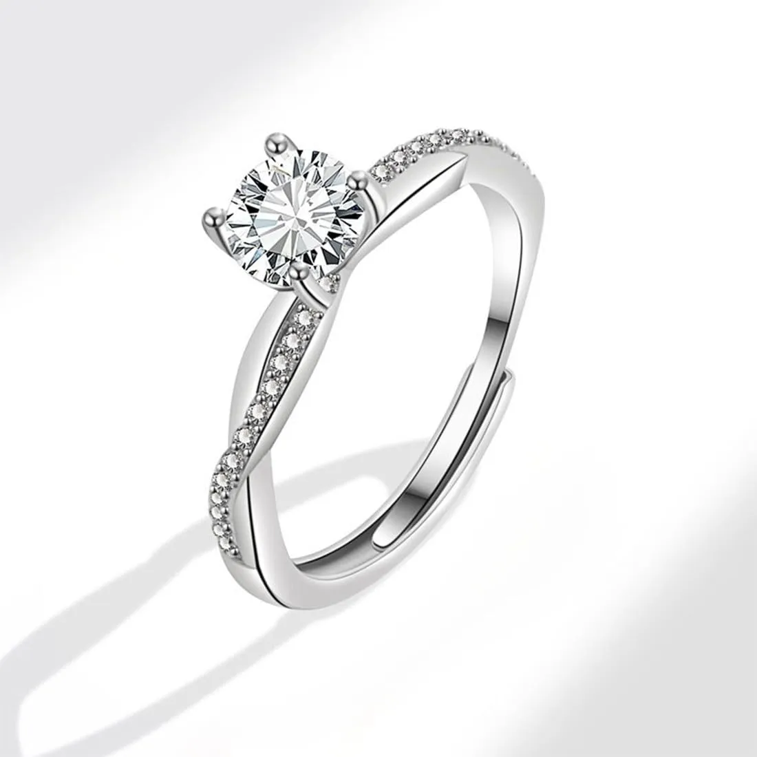 JEYORZY 1 Pcs Anello Argento Donna, Elegante Anello Regolabile Zirconia Cubica Amicizia Fidanzamento, Anello di Promessa Fedi Nuziali, Anelli Matrimonio, Anniversario Promessa Fedine Regali per Donna - immagine 5
