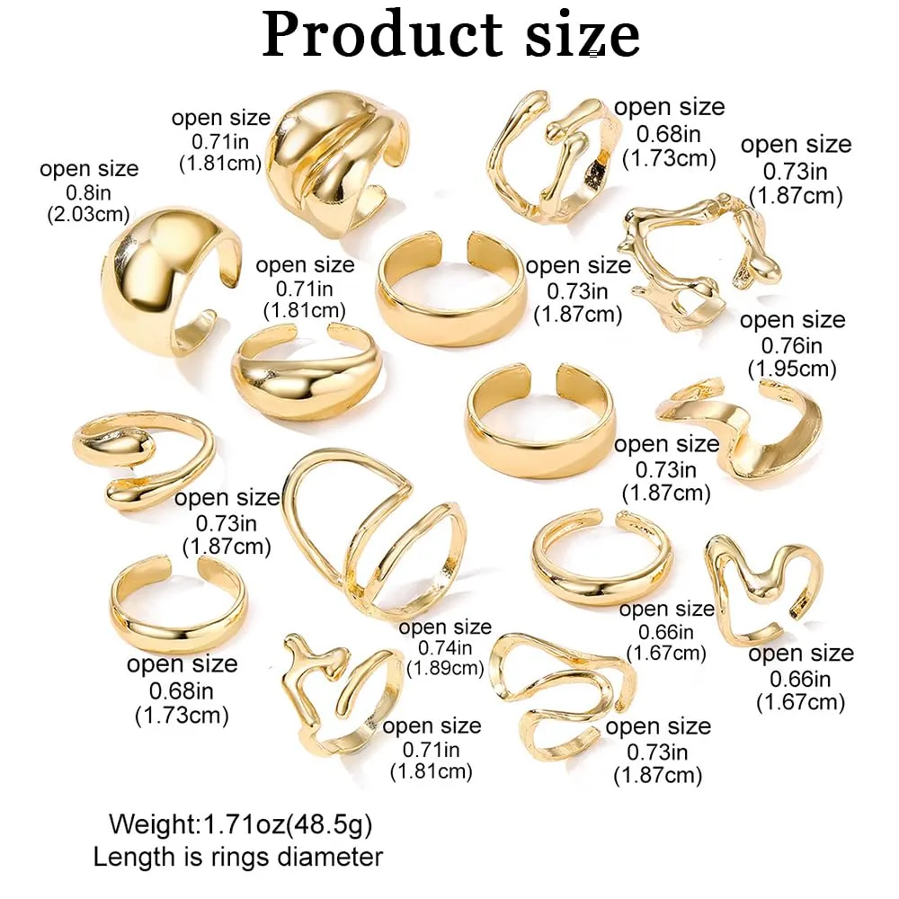 XFSRG 15 Pezzi Anelli Donna Geometria Semplice Lusso Leggero Anello Personalità Regolabile Accessori alla Moda - immagine 2