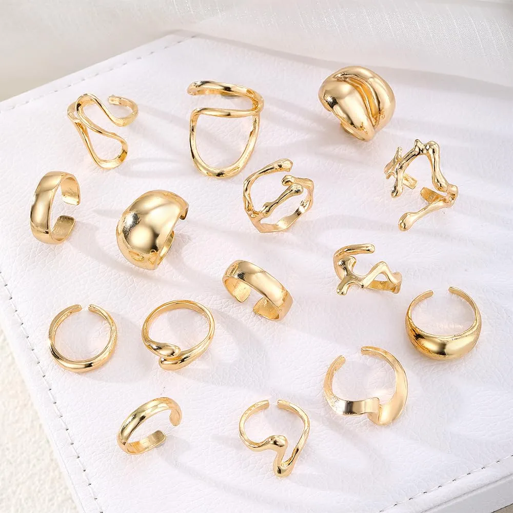 XFSRG 15 Pezzi Anelli Donna Geometria Semplice Lusso Leggero Anello Personalità Regolabile Accessori alla Moda - immagine 3