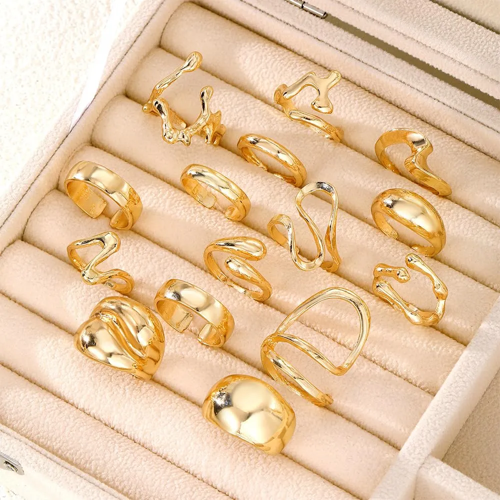 XFSRG 15 Pezzi Anelli Donna Geometria Semplice Lusso Leggero Anello Personalità Regolabile Accessori alla Moda - immagine 4
