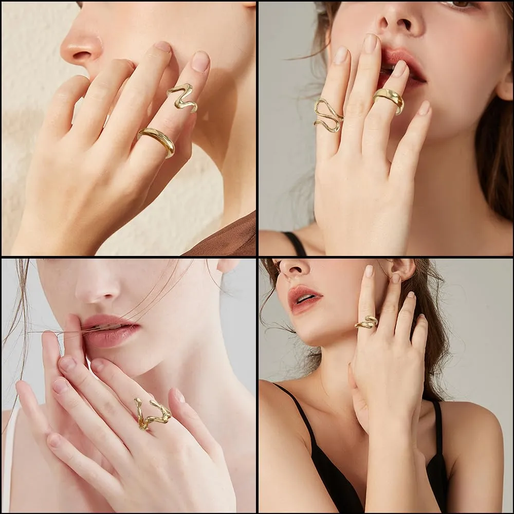XFSRG 15 Pezzi Anelli Donna Geometria Semplice Lusso Leggero Anello Personalità Regolabile Accessori alla Moda - immagine 7