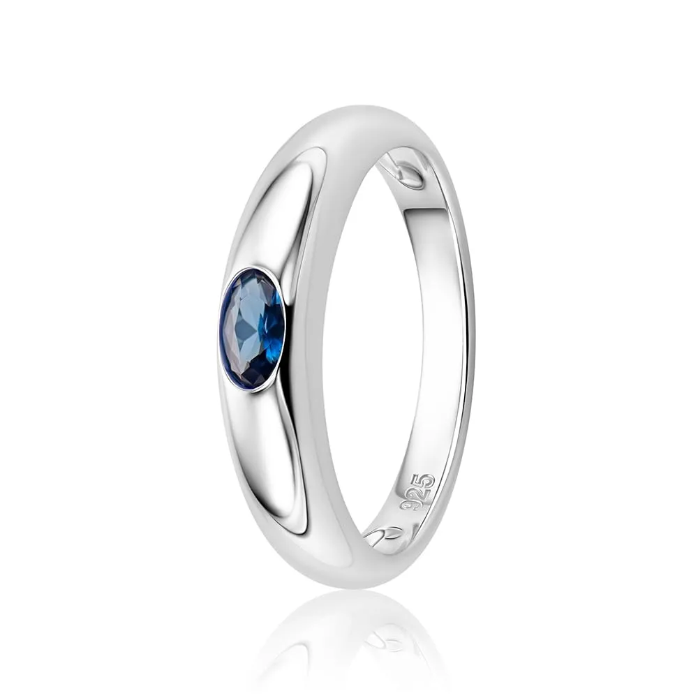 OROVI Anello Donna Argento 925, Anello Solitario di Fidanzamento con Zaffiro, Fede Elegante in Argento Sterling, Gioielli Donna Anallergici, Confezionato in Scatola Portagioie Regalo - immagine 2