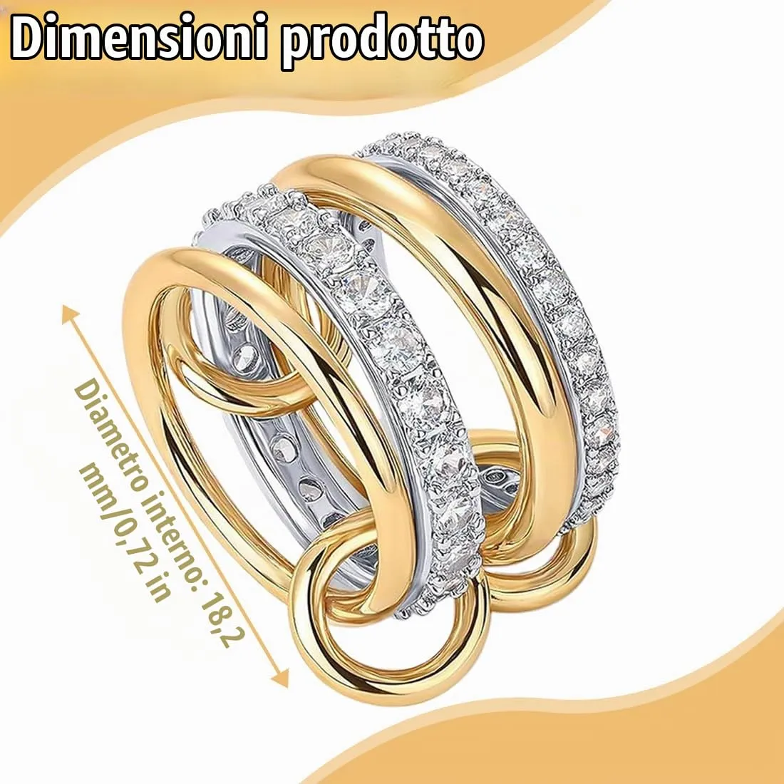 DOKRIN Anelli da donna，1 anello da donna in oro 18 carati e argento, misura 8, anello in oro impilabile con zirconi cubici intarsiati, antiruggine e spesso (inviare sacchetto di velluto) - immagine 2