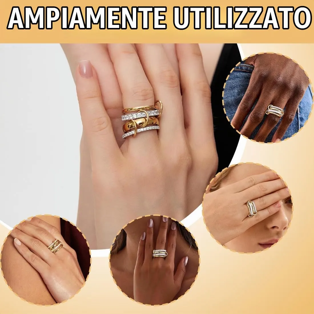 DOKRIN Anelli da donna，1 anello da donna in oro 18 carati e argento, misura 8, anello in oro impilabile con zirconi cubici intarsiati, antiruggine e spesso (inviare sacchetto di velluto) - immagine 6