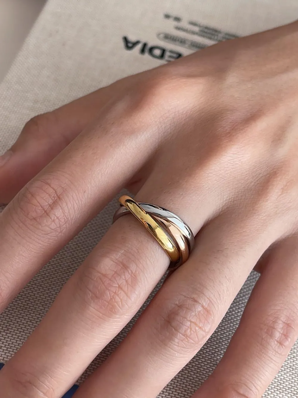 IMINI Anello intrecciato per ansia e agitazione per donna uomo Acciaio inossidabile Oro Siver Rose Tripla fila rotolante Dichiarazione ad incastro Anelli antistress Gioielli di promessa di moda (8) - immagine 3