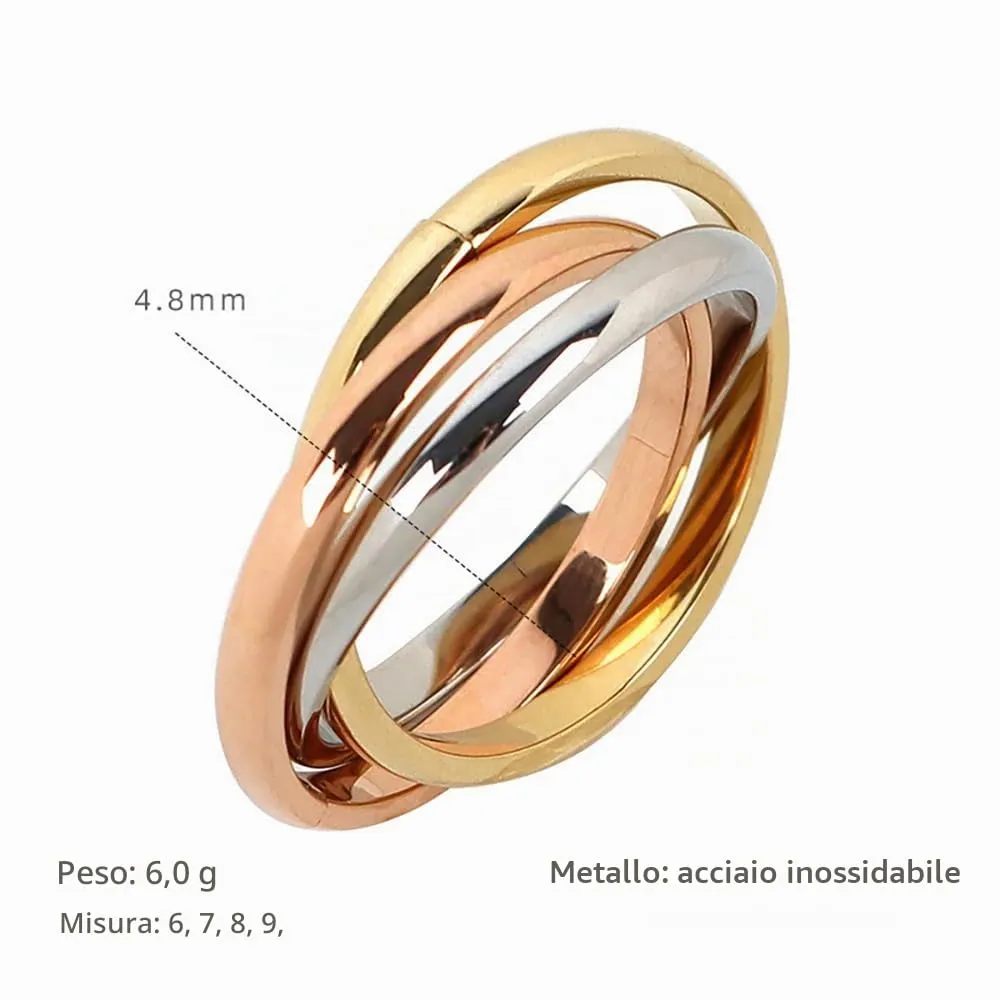 IMINI Anello intrecciato per ansia e agitazione per donna uomo Acciaio inossidabile Oro Siver Rose Tripla fila rotolante Dichiarazione ad incastro Anelli antistress Gioielli di promessa di moda (8) - immagine 4