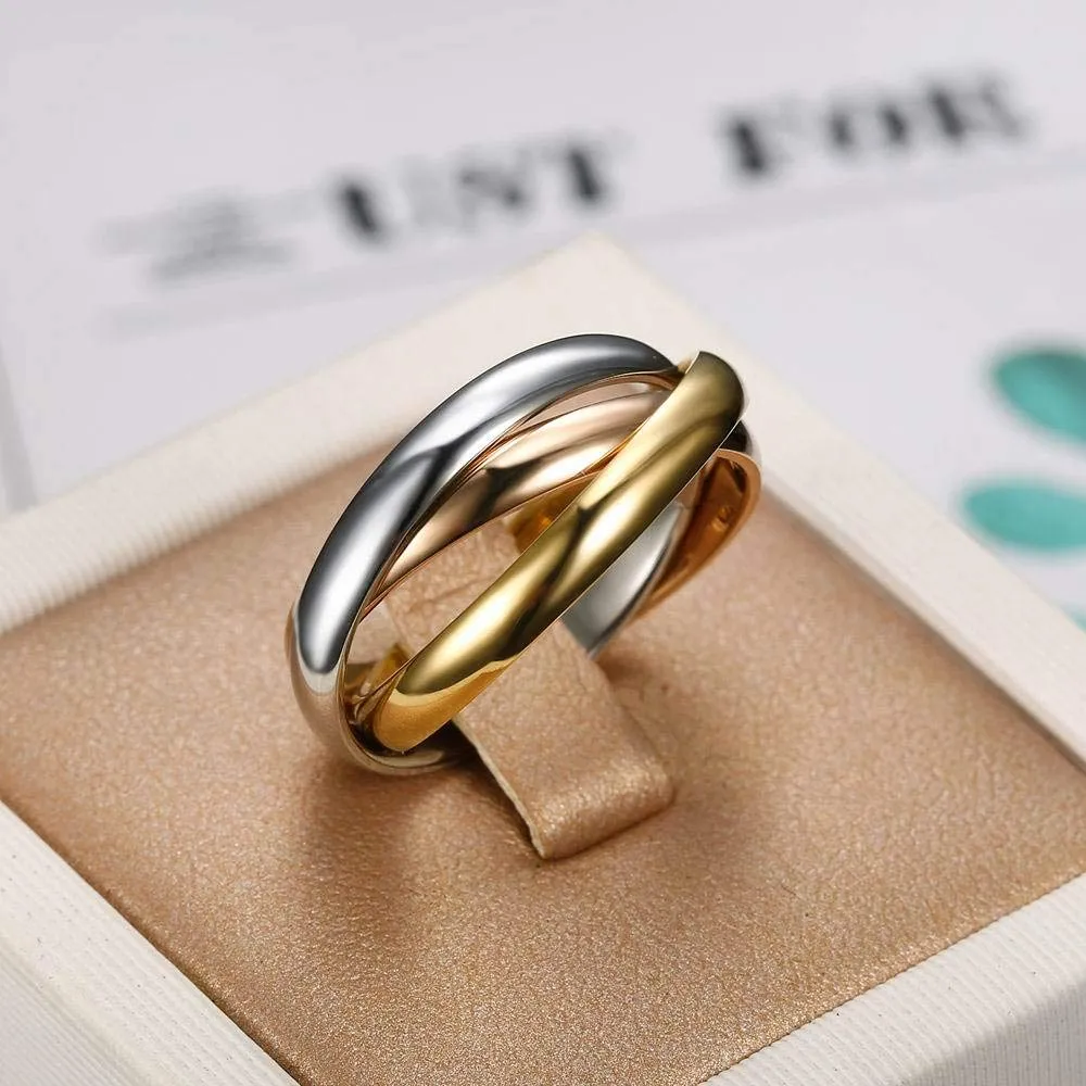 IMINI Anello intrecciato per ansia e agitazione per donna uomo Acciaio inossidabile Oro Siver Rose Tripla fila rotolante Dichiarazione ad incastro Anelli antistress Gioielli di promessa di moda (8) - immagine 6