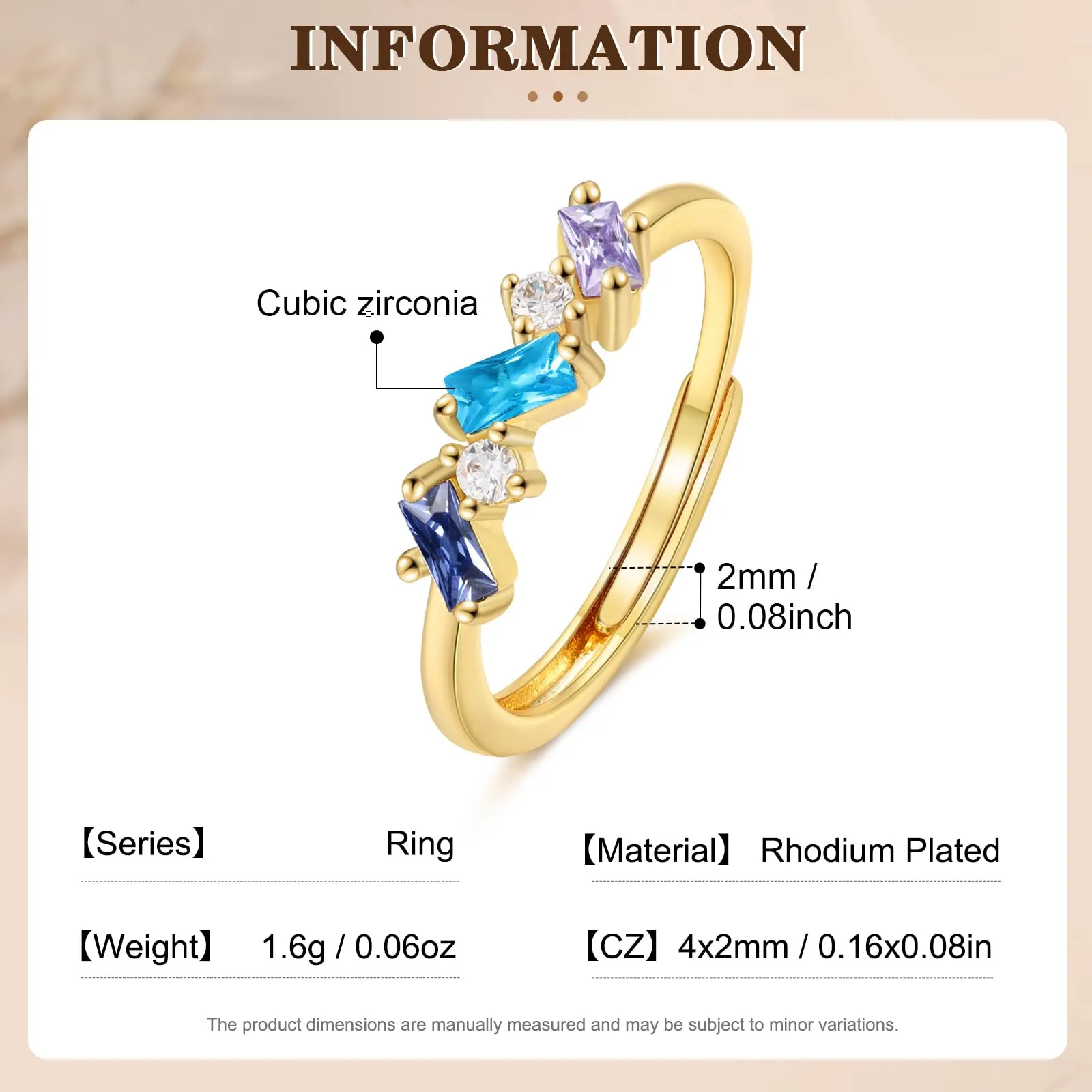 Presentimental Anello Personalizzato con Nomi e Pietre di Nascita Anello Aperto Regolabile Donna Regalo Mamma Moglie Fidanzata - immagine 3