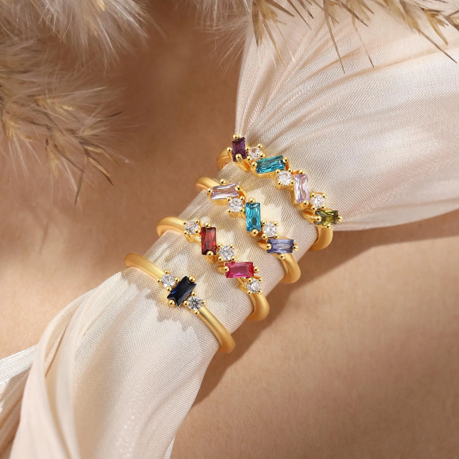 Presentimental Anello Personalizzato con Nomi e Pietre di Nascita Anello Aperto Regolabile Donna Regalo Mamma Moglie Fidanzata - immagine 7