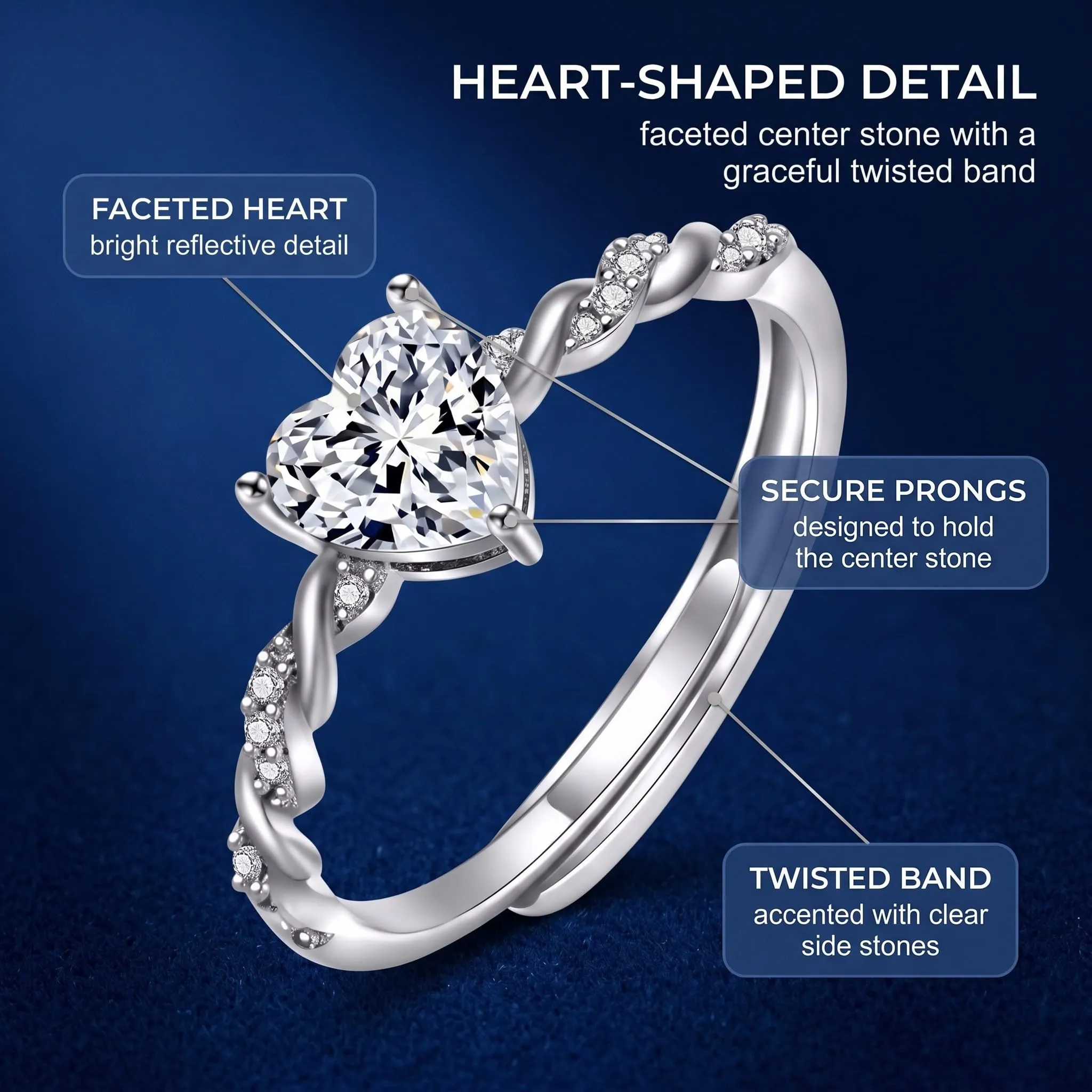 IXANVD 1 Pezzi Anello Argento Donna, Elegante Anello Regolabile Zirconia Cubica Amicizia Fidanzamento, Anello di Promessa Fedi Nuziali, Anelli Matrimonio, Anniversario Promessa Fedine Regali per Donna - immagine 4