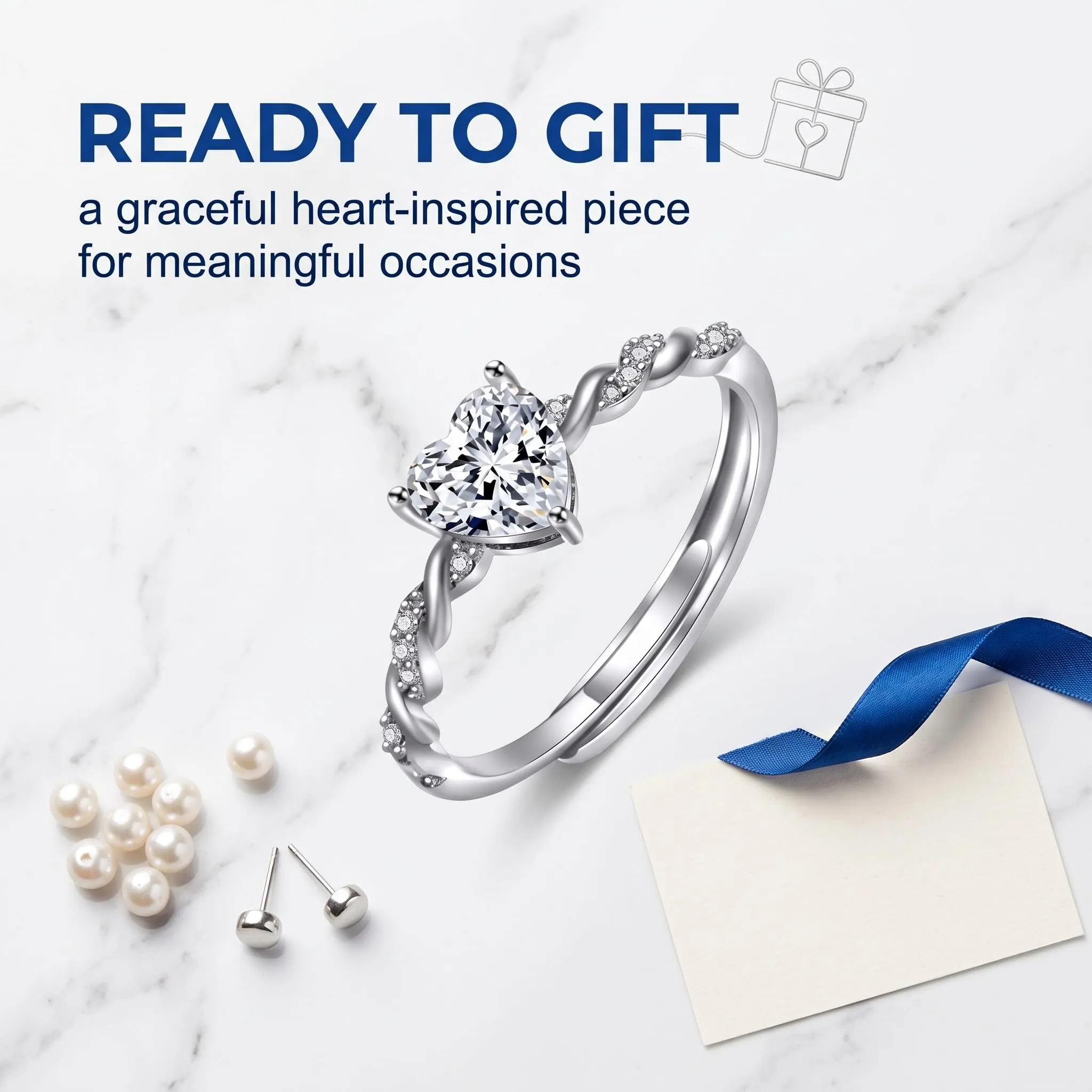IXANVD 1 Pezzi Anello Argento Donna, Elegante Anello Regolabile Zirconia Cubica Amicizia Fidanzamento, Anello di Promessa Fedi Nuziali, Anelli Matrimonio, Anniversario Promessa Fedine Regali per Donna - immagine 7