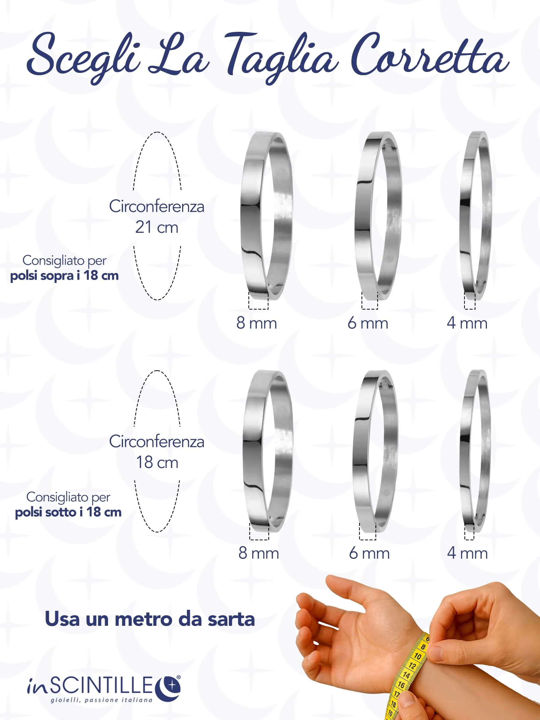 inSCINTILLE Bangle Bracciale Rigido Donna Uomo in Acciaio Inossidabile, Confezione Regalo Donna Uomo Inclusa, Braccialetti Bangles a Cerchio (Argento, Altezza 4mm - Circonferenza 18cm) - immagine 3