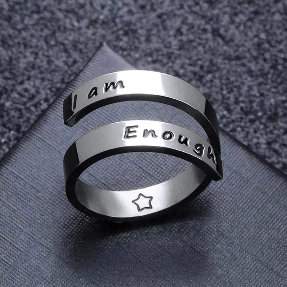 Kucheed Anelli Regolabili, Gioielli Ispirati All'anello Sono Abbastanza Inciso,Anello di Torsione a Spirale in Acciaio Inossidabile,Regali di Laurea di Compleanno per Ragazze Ragazzi Donne Uomini - immagine 5