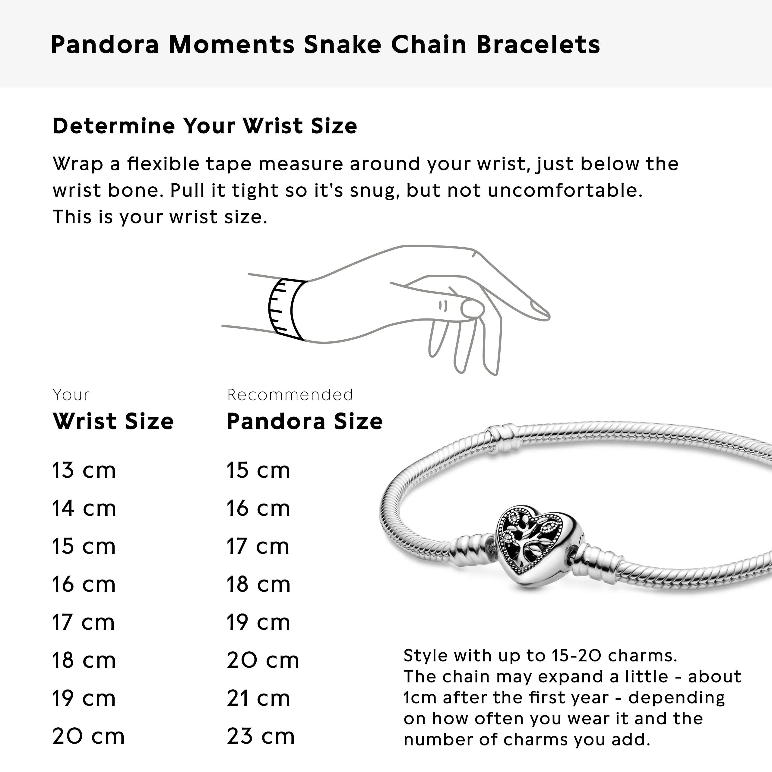 PANDORA Braccialetto con albero e scritta Family in maglia snake e chiusura a forma di cuore, 18 - immagine 4