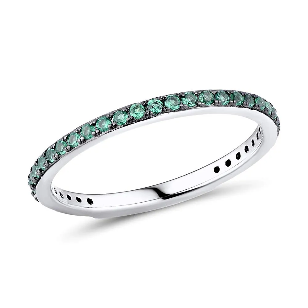 namana Anello in Argento 925 con Zirconi Verdi per Donna, Anelli Sottili, Pietre Verde, Misura 19 - immagine 1