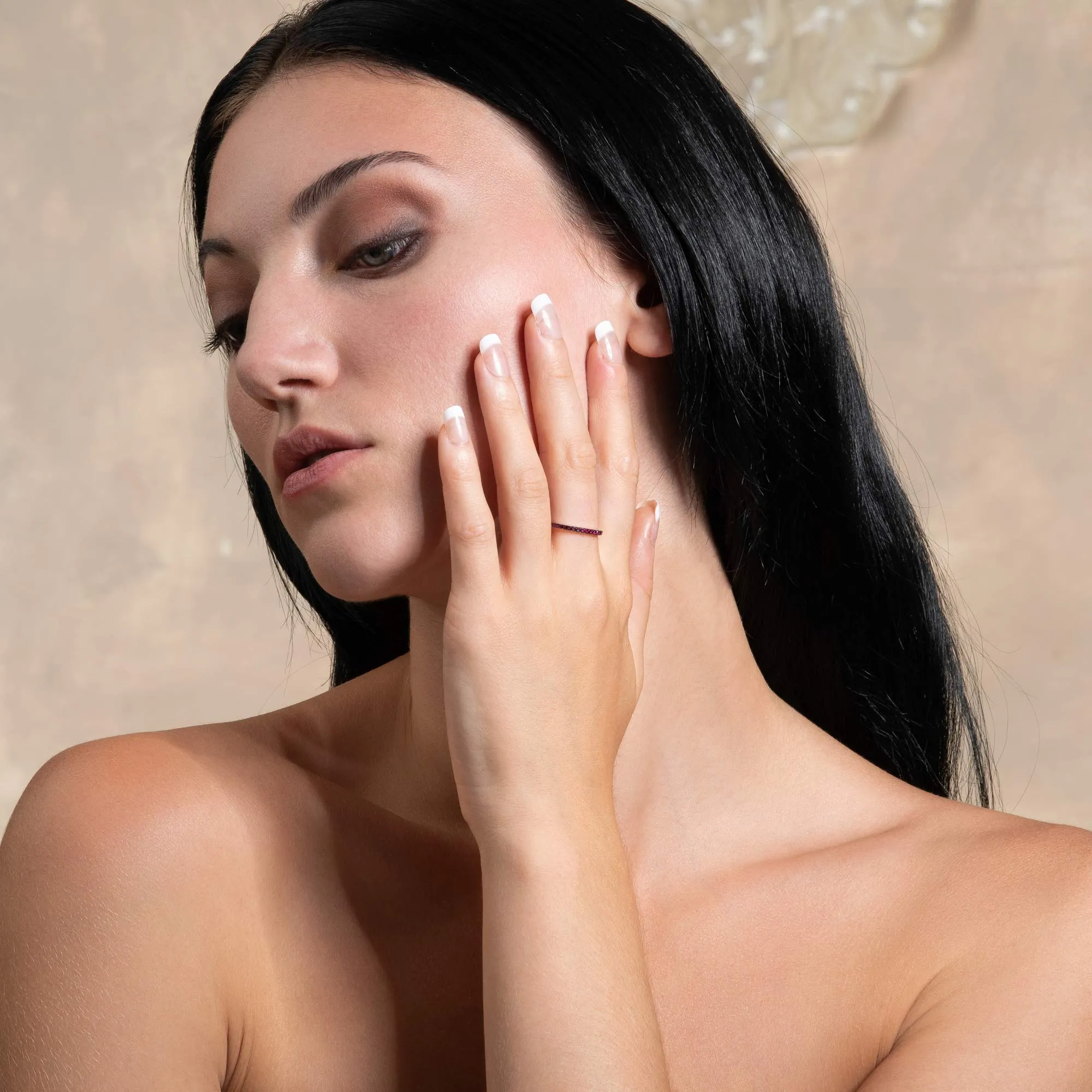 Namana Anello in Argento 925 con Zirconi Rossi per Donna e Ragazza, Sottile con Pietre Rosse, Misura 11 - immagine 3