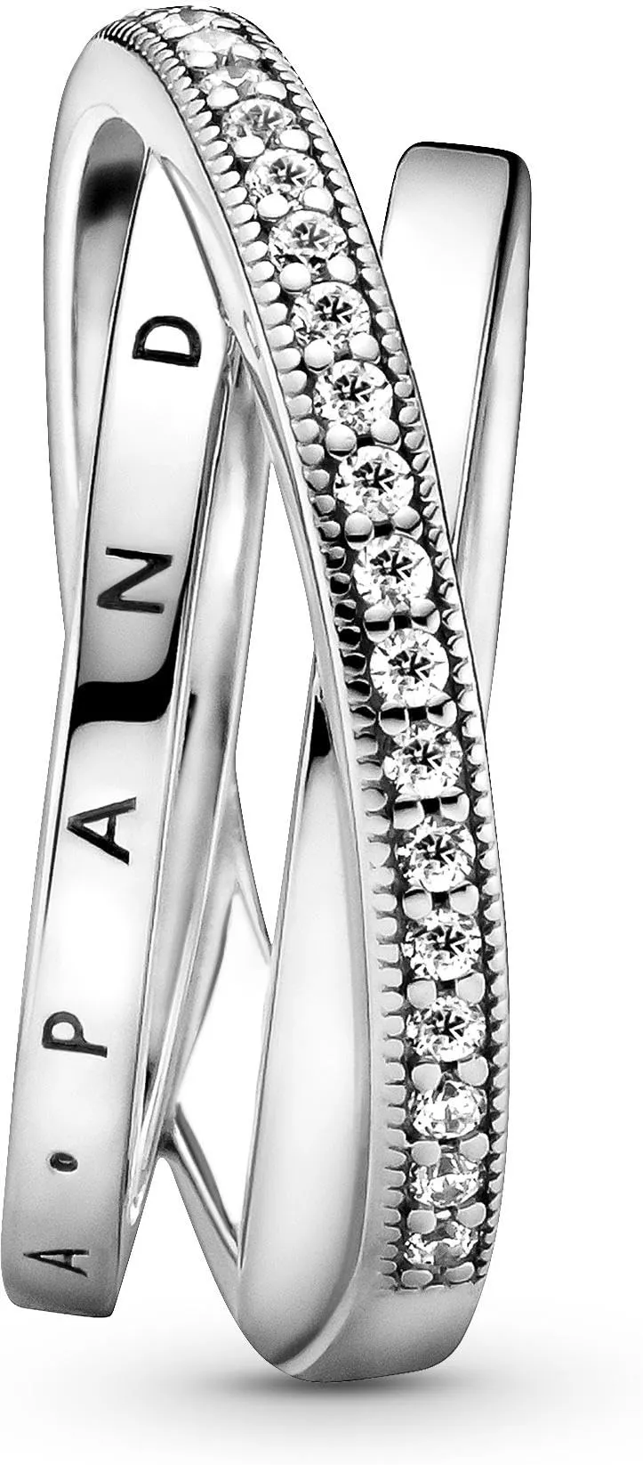 PANDORA Signature Anello con pavé incrociato a tripla fascia in argento Sterling con zirconi cubici trasparenti, 54 - immagine 4