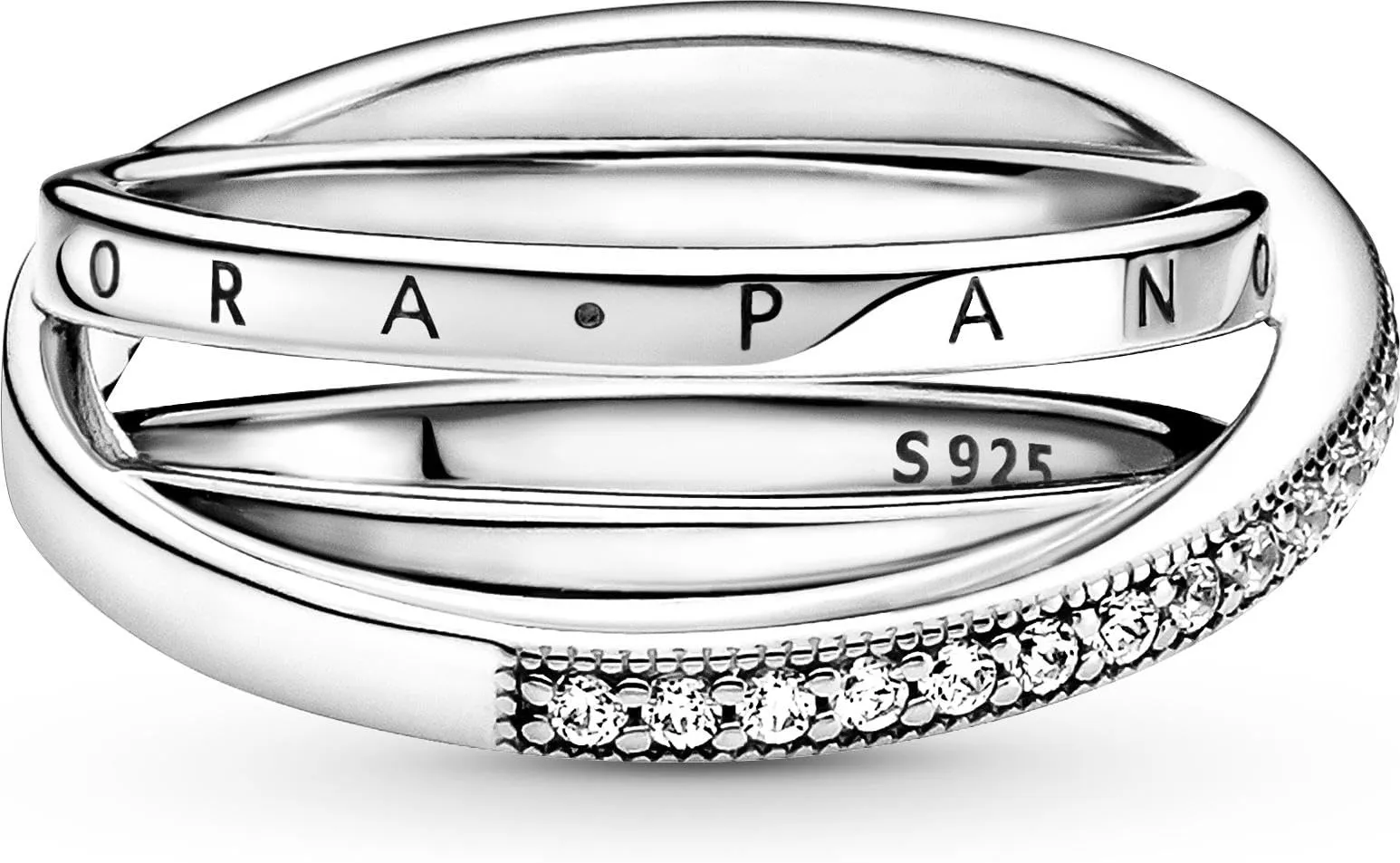 PANDORA Signature Anello con pavé incrociato a tripla fascia in argento Sterling con zirconi cubici trasparenti, 52 - immagine 2