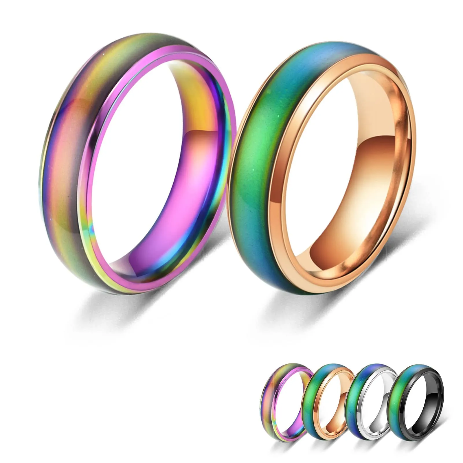 Bymivofun 2 pezzi Anelli Dell'umore, Anello Dell'emozione Della Temperatura, per Fidanzato Fidanzata Festa Compleanno San Valentino Anniversario (Oro Rosa, Arcobaleno, 58 (18.8)) - immagine 1