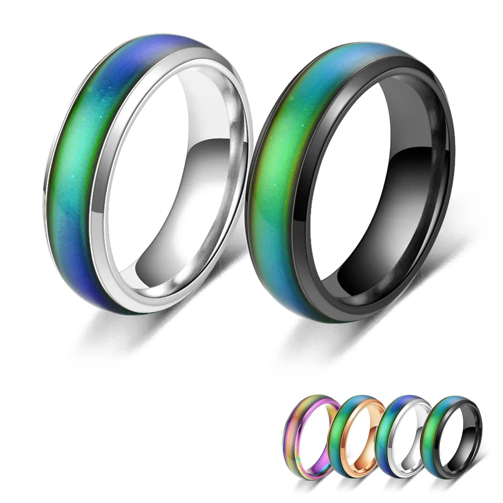 Bymivofun 2 pezzi Anelli Dell'umore, Anello Dell'emozione Della Temperatura, per Fidanzato Fidanzata Festa Compleanno San Valentino Anniversario (Nero, Argento, 61 (19.8)) - immagine 1