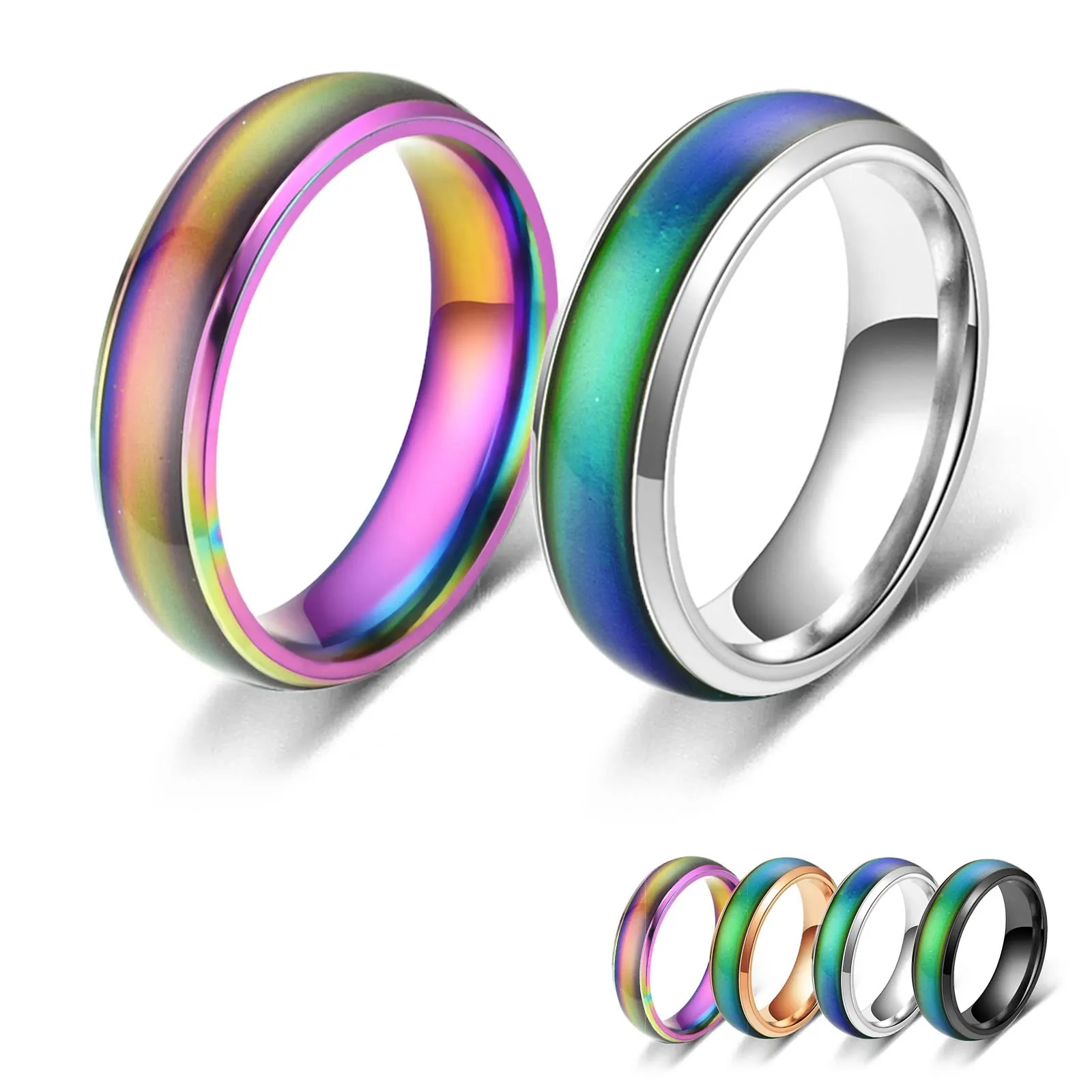 Bymivofun 2 pezzi Anelli Dell'umore, Anello Dell'emozione Della Temperatura, per Fidanzato Fidanzata Festa Compleanno San Valentino Anniversario (Argento, Arcobaleno, 58 (18.8)) - immagine 1