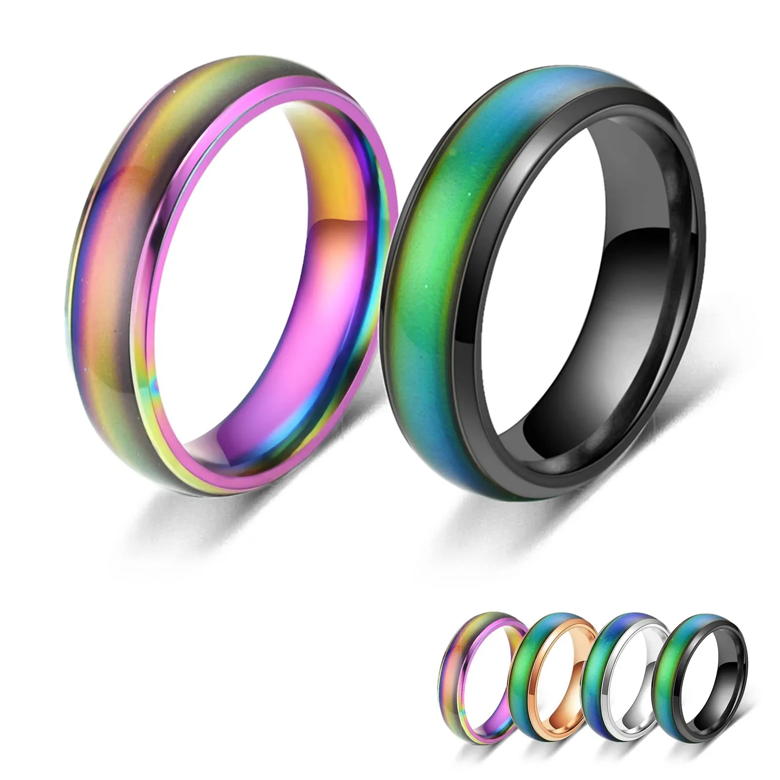 Bymivofun 2 pezzi Anelli Dell'umore, Anello Dell'emozione Della Temperatura, per Fidanzato Fidanzata Festa Compleanno San Valentino Anniversario (Nero, Arcobaleno, 58 (18.8)) - immagine 1