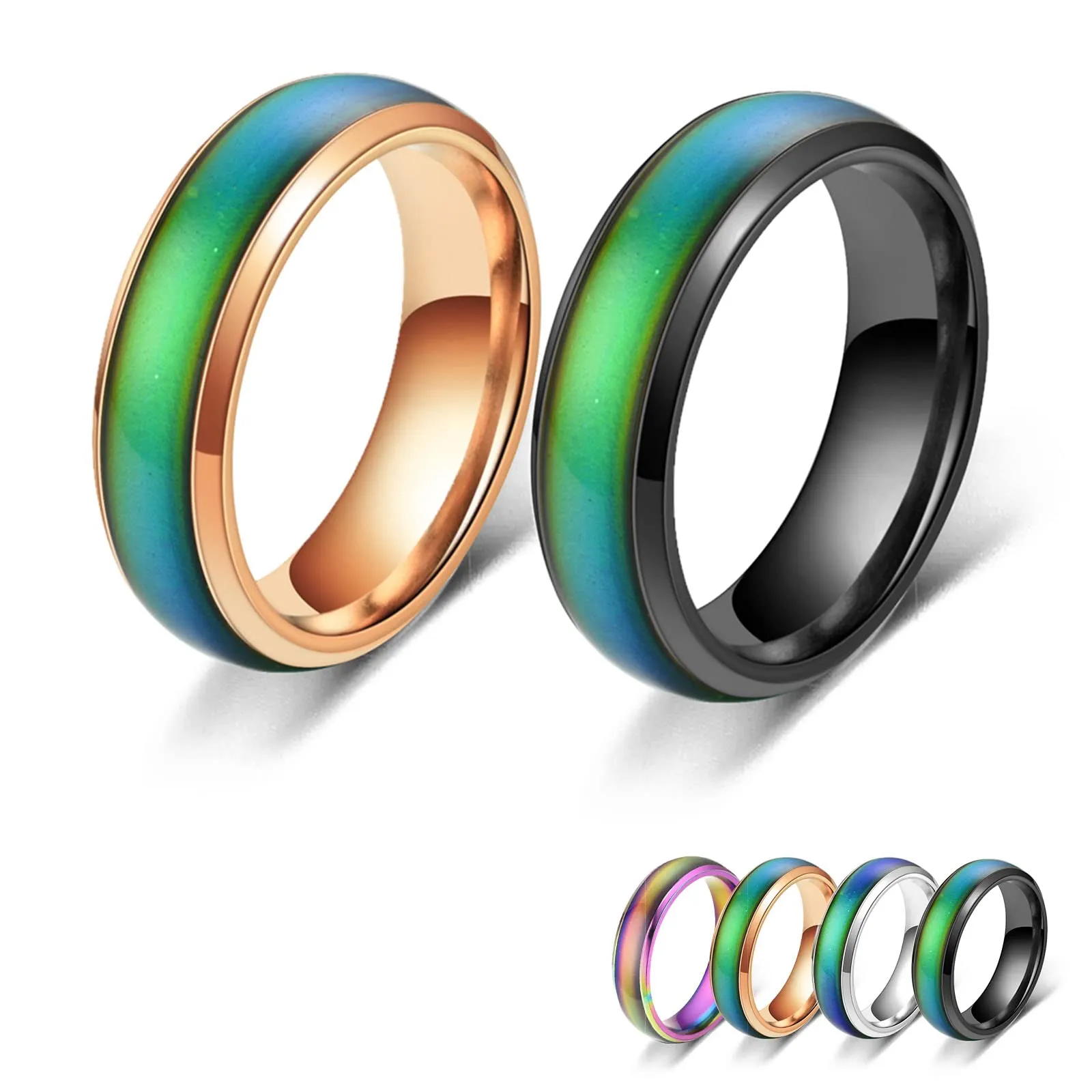 Bymivofun 2 pezzi Anelli Dell'umore, Anello Dell'emozione Della Temperatura, per Fidanzato Fidanzata Festa Compleanno San Valentino Anniversario (Nero, Oro Rosa, 61 (19.8)) - immagine 1
