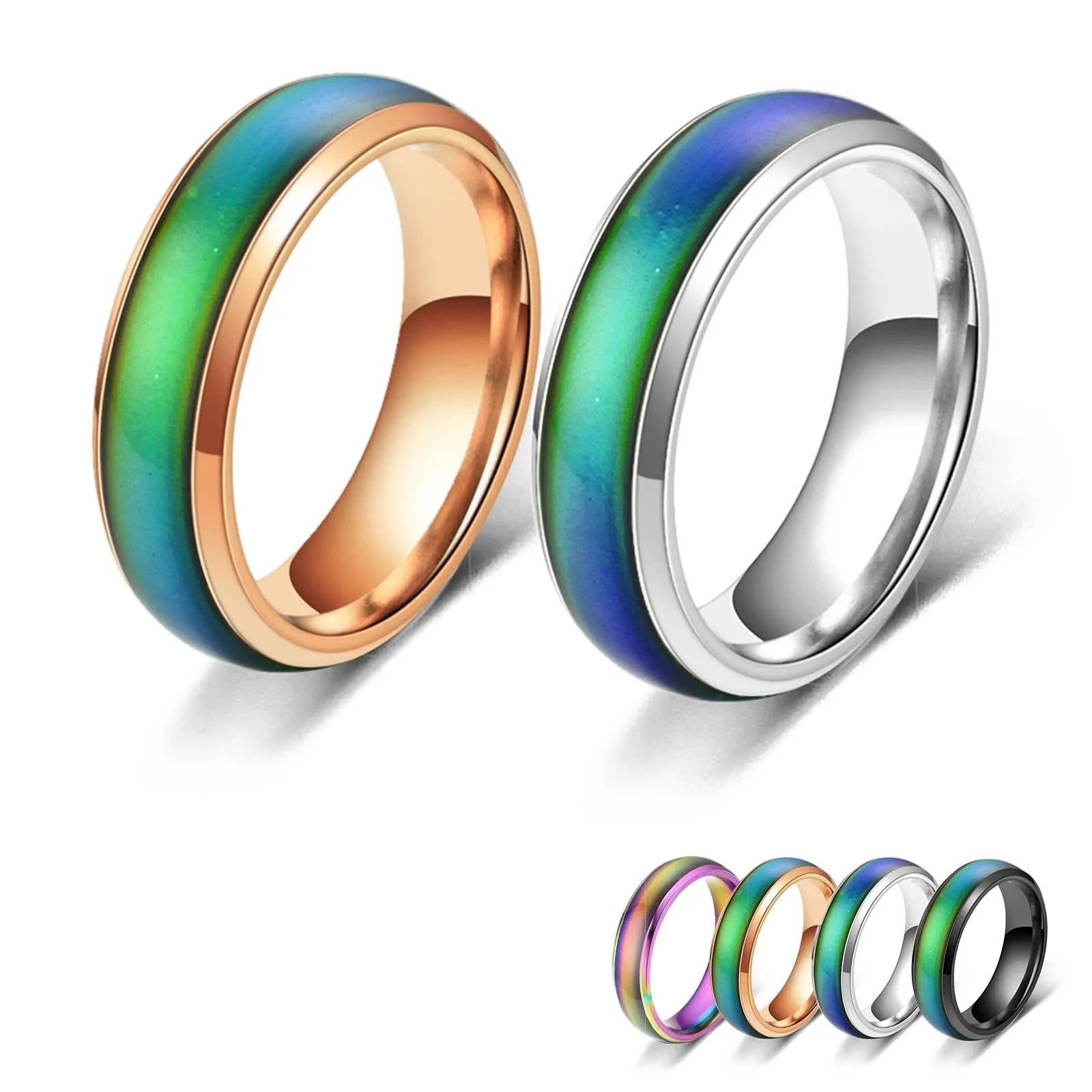 Bymivofun 2 pezzi Anelli Dell'umore, Anello Dell'emozione Della Temperatura, per Fidanzato Fidanzata Festa Compleanno San Valentino Anniversario (Argento, Oro Rosa, 52.5 (16.8)) - immagine 1