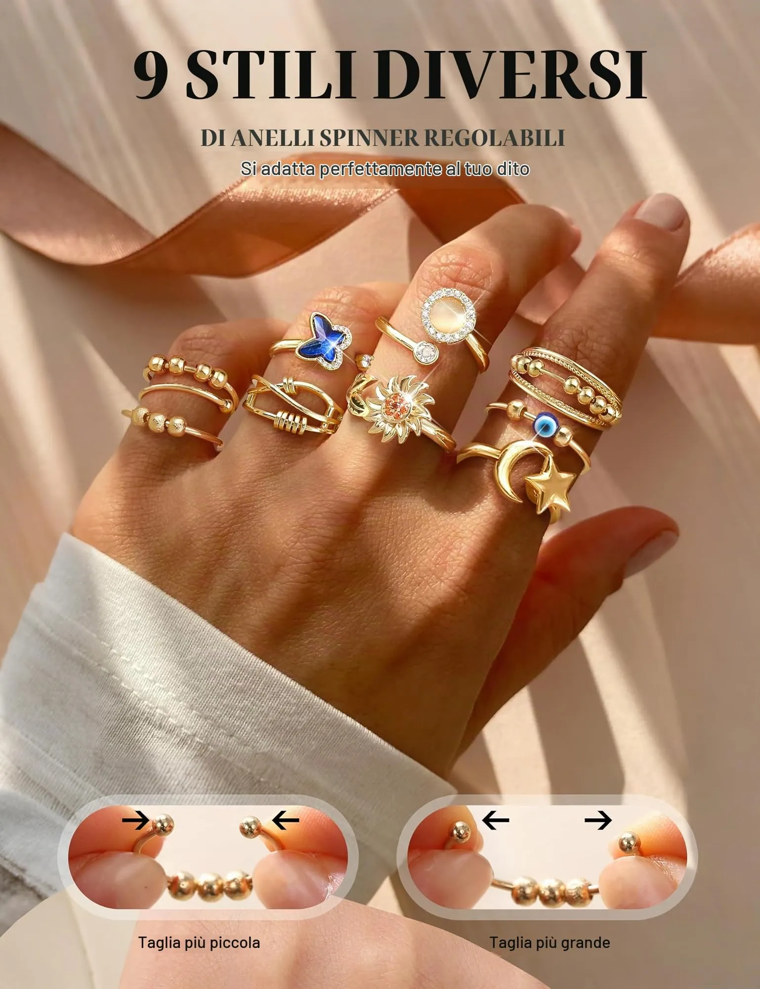 CASSIECA 9 Pezzi Anello Ansia per Donna Antistress Agitarsi Anelli - immagine 3