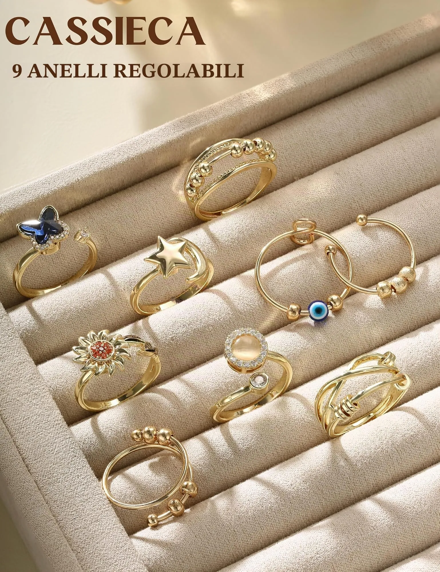 CASSIECA 9 Pezzi Anello Ansia per Donna Antistress Agitarsi Anelli - immagine 7