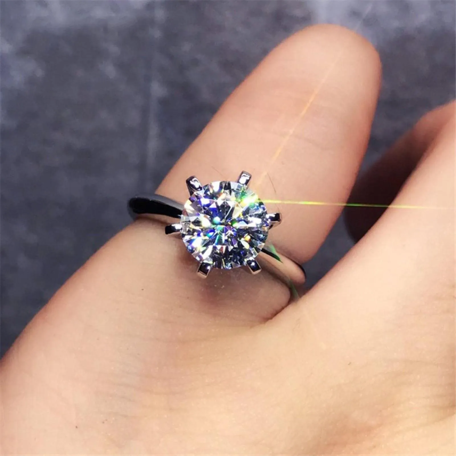 CXWK con Certificato Originale in Oro Bianco 18 carati Anello di Lusso Lab Diamond FEDI Nuziali da Sposa - immagine 5
