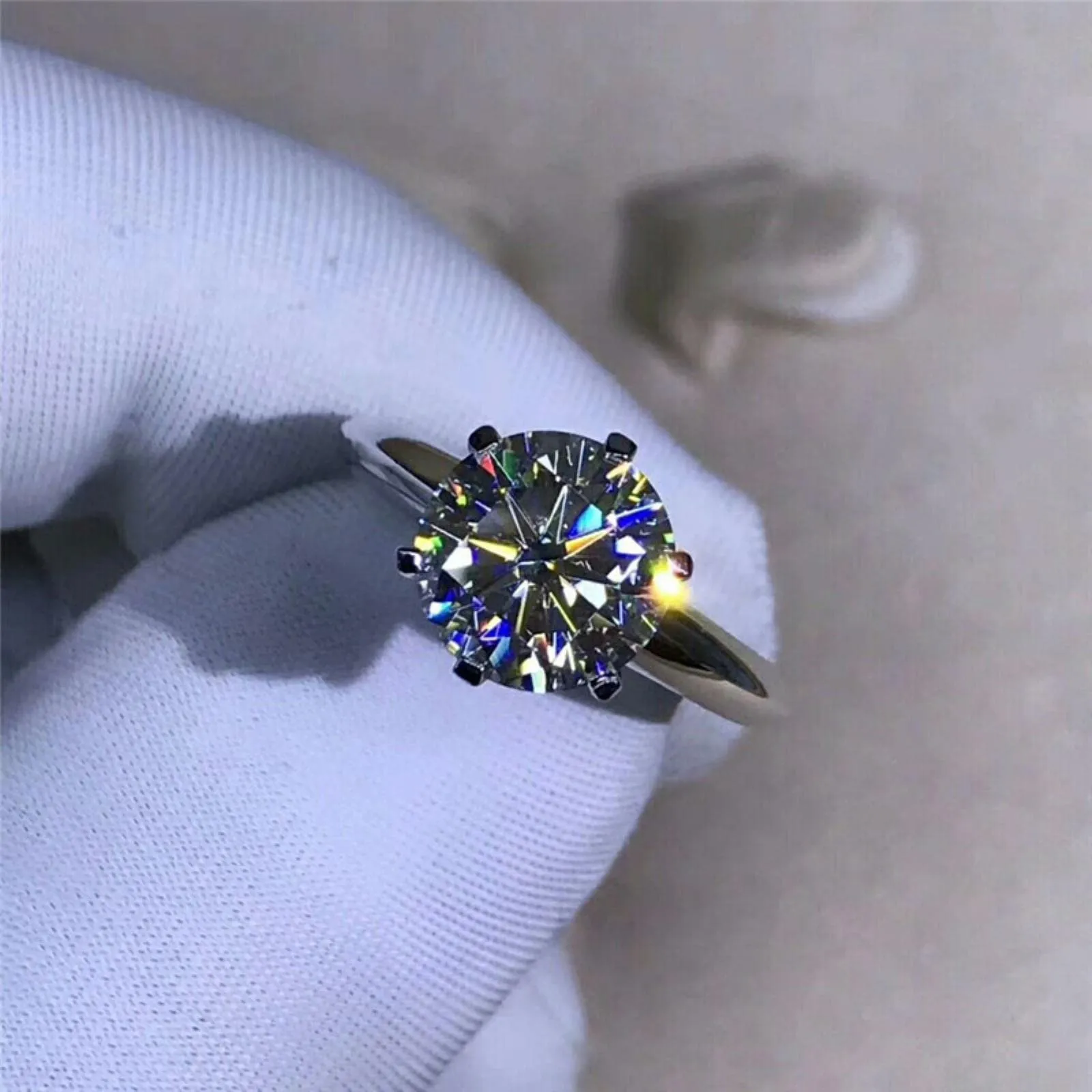 CXWK con Certificato Originale in Oro Bianco 18 carati Anello di Lusso Lab Diamond FEDI Nuziali da Sposa - immagine 4