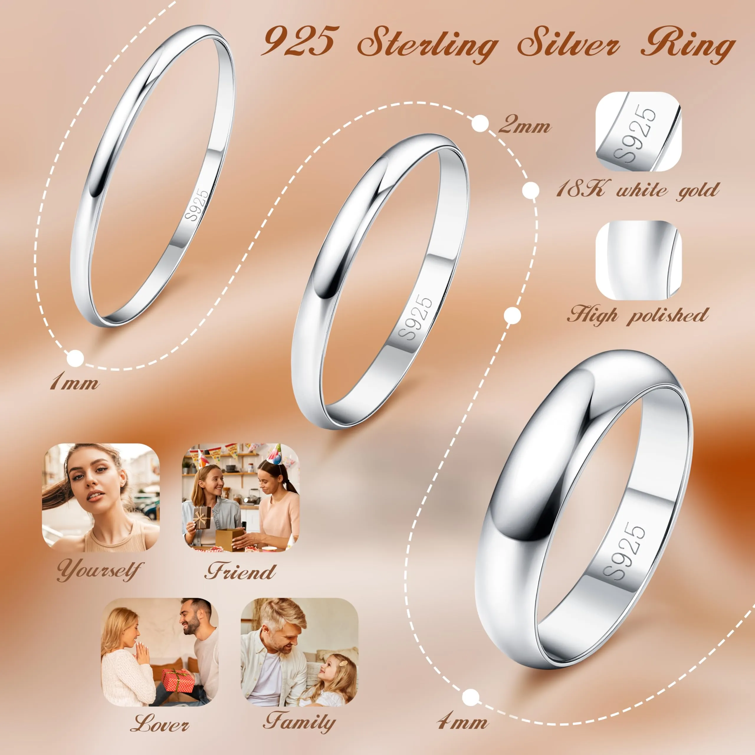 Diamday Anello Argento 925 per Donna e Uomo - Fedine e Fidanzamento Semplice - Ferma Anello Mignolo Donna - FEDI Nuziali e Anniversario - Gioielli Regali - 4MM - 14 - immagine 2