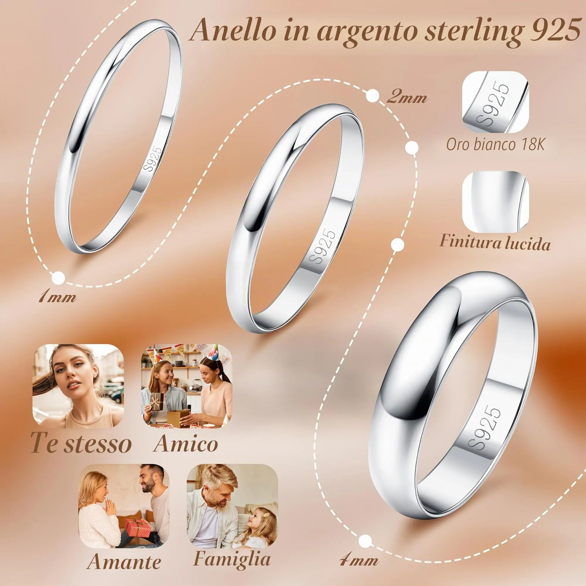 Diamday Anello Argento 925 per Donna e Uomo - Fedine e Fidanzamento Semplice - Ferma Anello Mignolo Donna - Fedi Nuziali e Anniversario - Gioielli Regali 2MM 22 - immagine 2