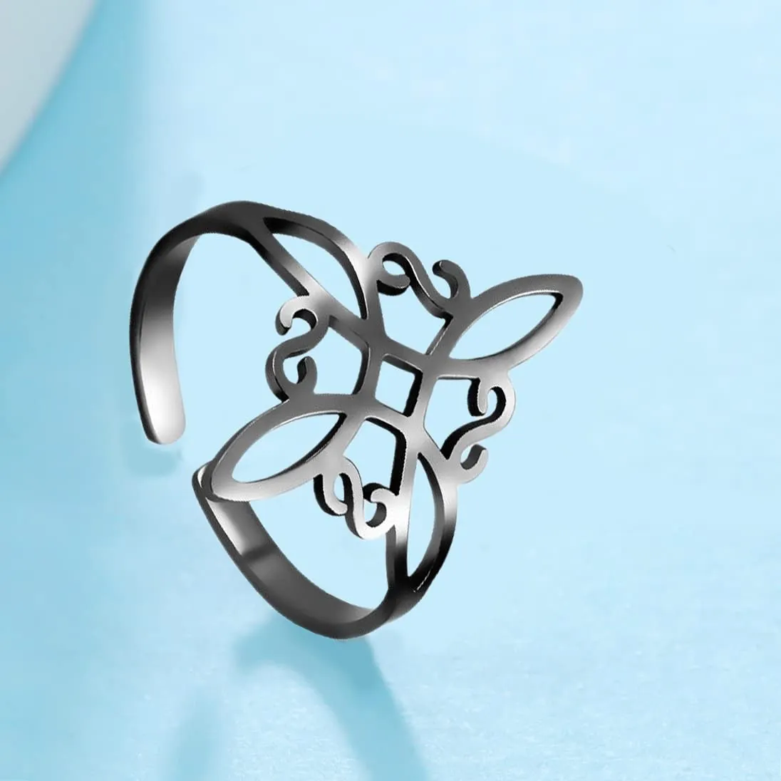 Anello con Nodo da Strega per le Donne Stile Geometrico Irlandese Nodo Celtico Anello Regolabile Gioielli Amuleto Stregoneria - immagine 2