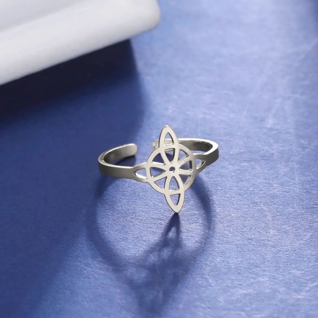 UNIFT Anello da donna con nodo di strega, in acciaio inox, stile geometrico, elegante, con nodo celtico irlandese, regolabile, amuleto da stregoneria, in acciaio inossidabile, senza pietra preziosa - immagine 3