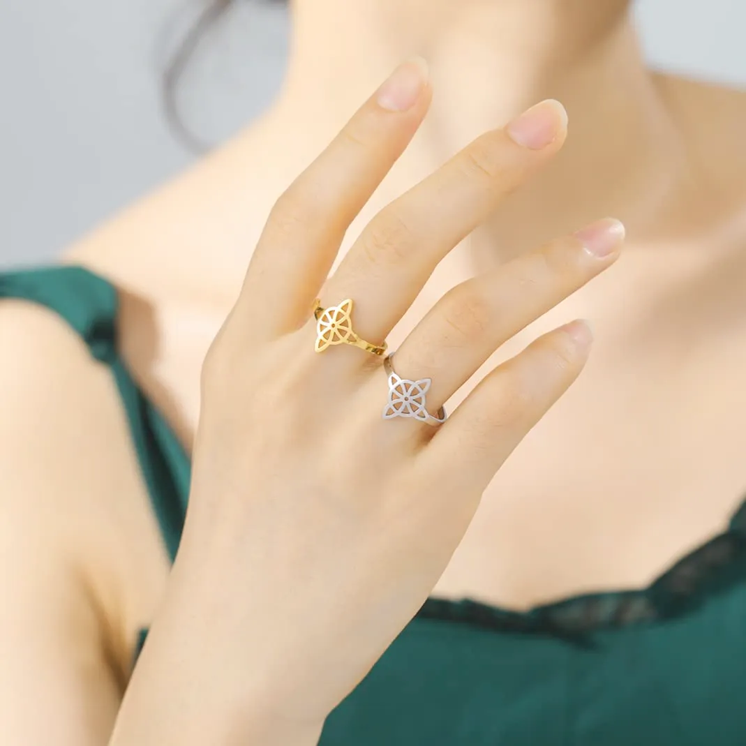 UNIFT Anello da donna con nodo di strega, in acciaio inox, stile geometrico, elegante, con nodo celtico irlandese, regolabile, amuleto da stregoneria, in acciaio inossidabile, senza pietra preziosa - immagine 4