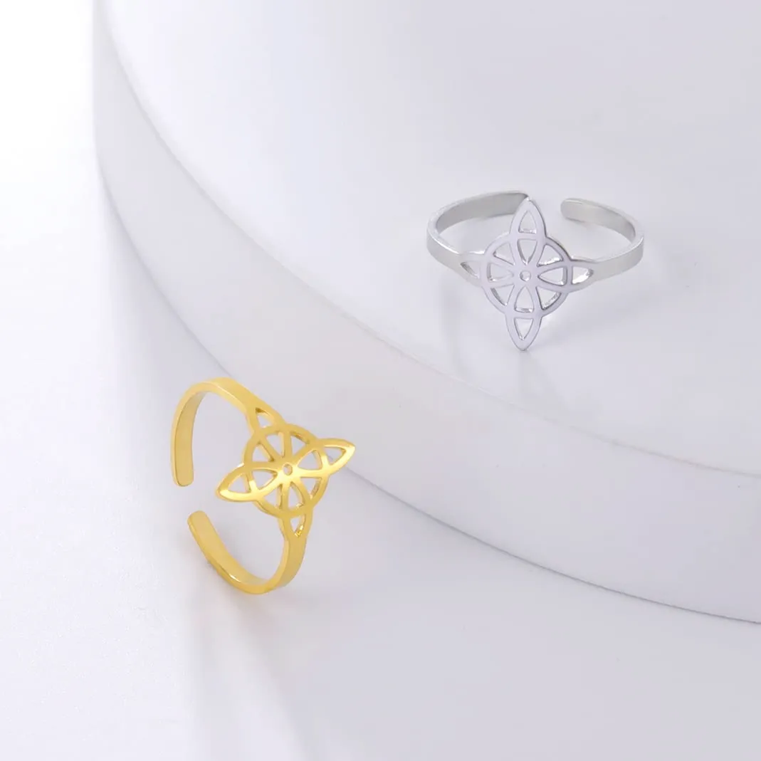 UNIFT Anello da donna con nodo di strega, in acciaio inox, stile geometrico, elegante, con nodo celtico irlandese, regolabile, amuleto da stregoneria, in acciaio inossidabile, senza pietra preziosa - immagine 5