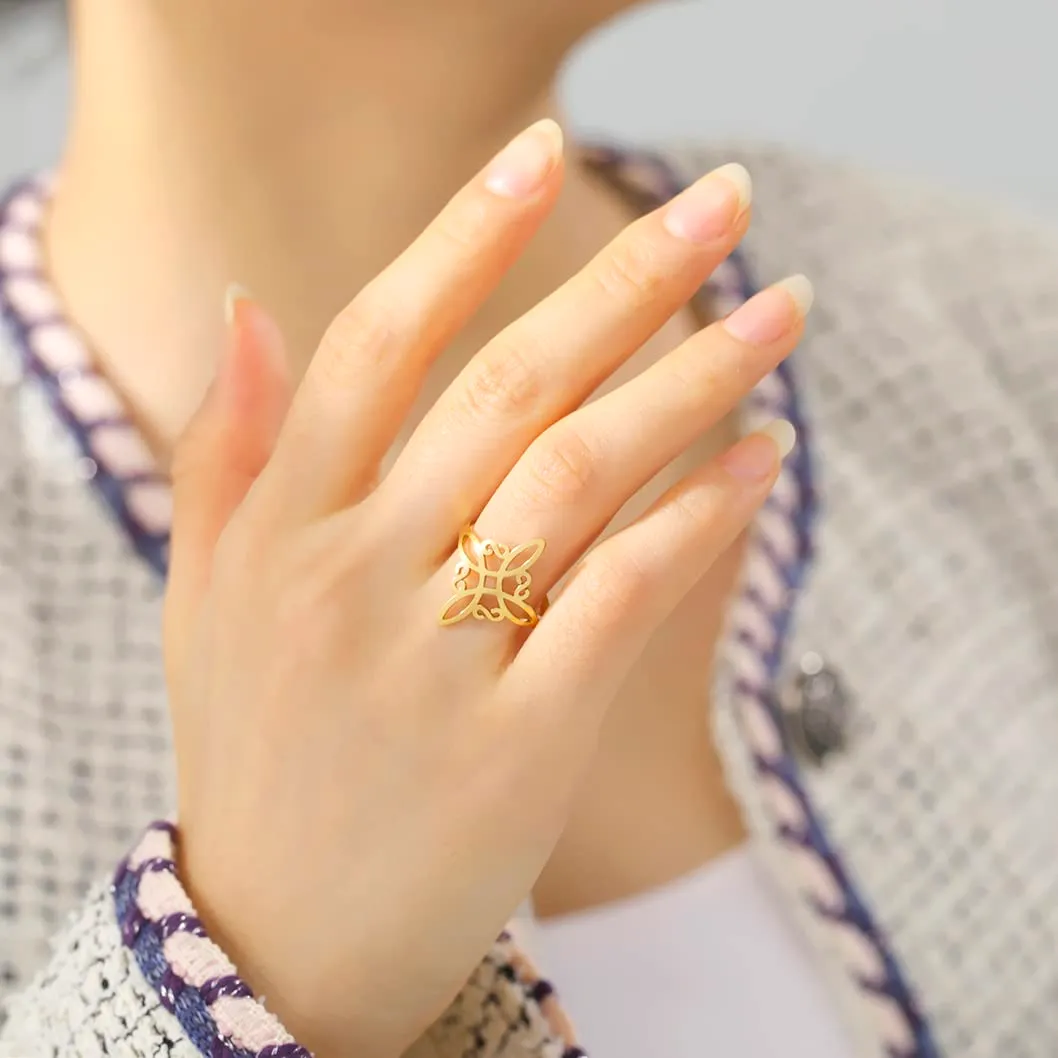 UNIFT Anello nodo di strega per donna in acciaio inossidabile stile geometrico elegante chic irlandese nodo celtico anello regolabile stregoneria amuleto gioielli, Acciaio inossidabile, Nessuna pietra - immagine 2