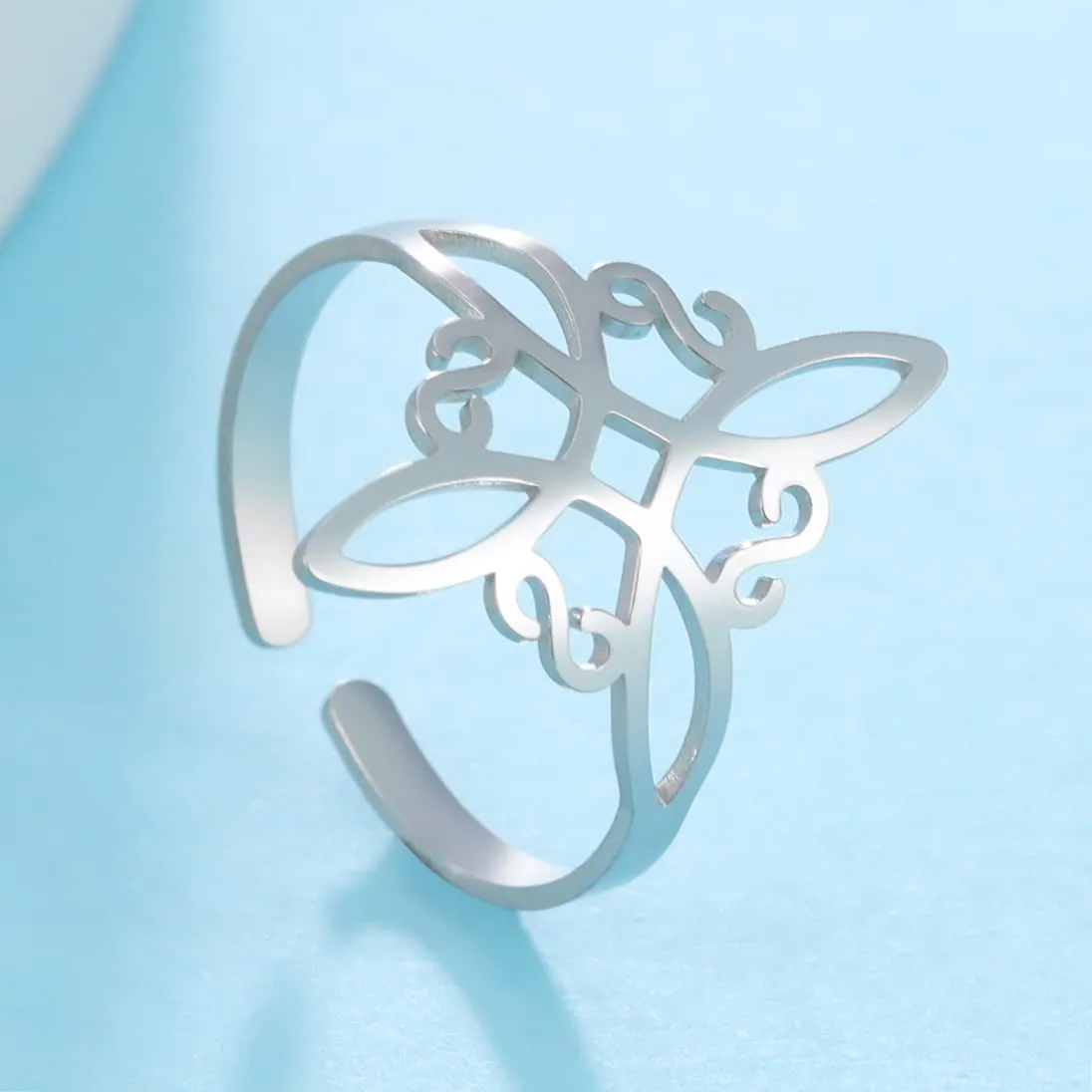 Anello con Nodo Streghe da donna Acciaio Inox Elegante con Nodo Celtico Irlandese Gioiello con Amuleto per Stregoneria - immagine 3